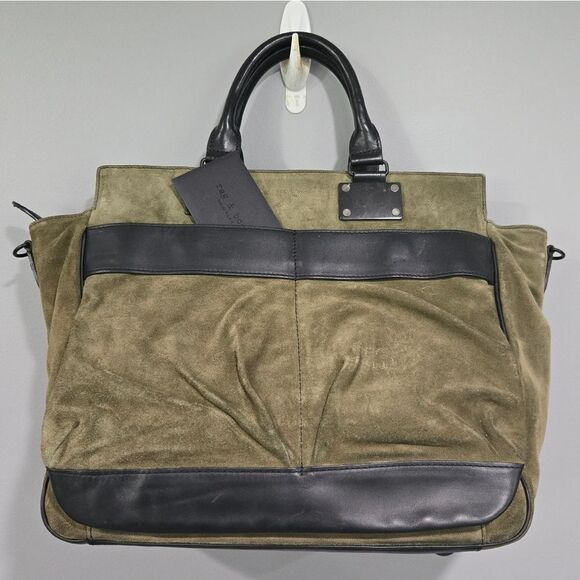 🐢 Rag & Bone New York Olive Green Suede Pilot Bag Large - Picture 3 of 17